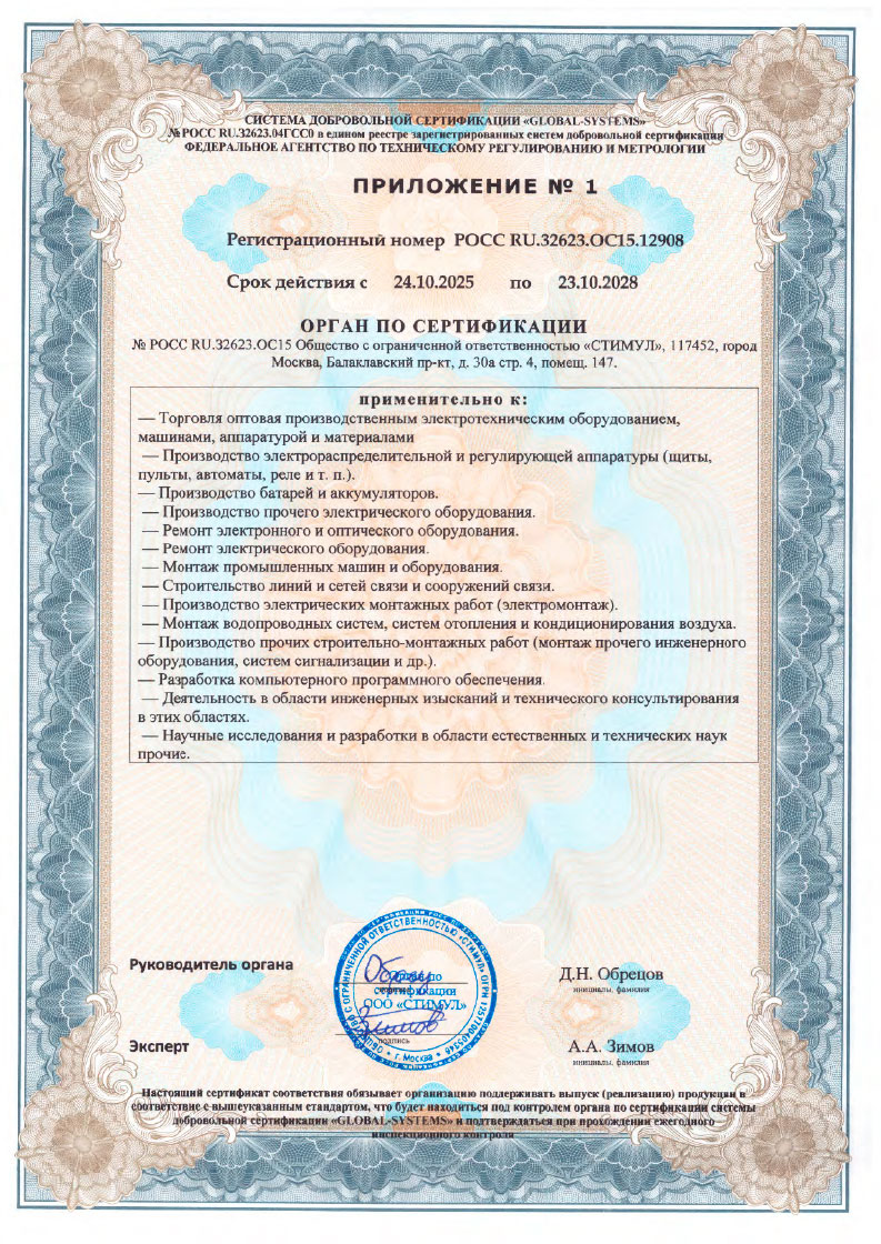 Приложение к сертификату